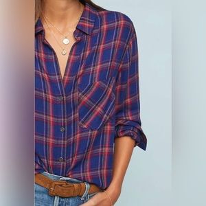 Cloth & Stone for Anthropologie Plaid Long Sleeve Button Down Shirt